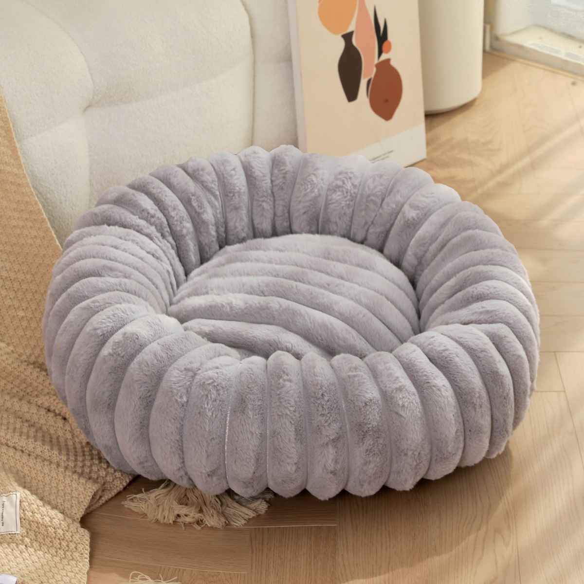 Calming Dog Bed - 40-80 ซม.Fluffy สัตว์เลี้ยงสุนัขเตียงขนาดใหญ่เตียงสุนัข Super WARM Soft
