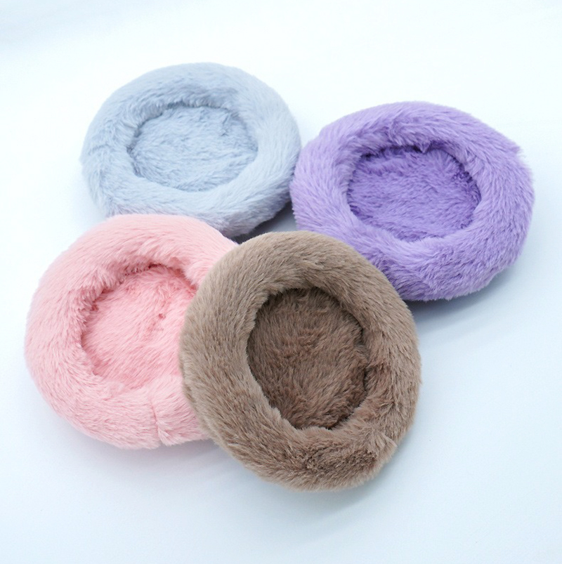 Calming Dog Bed - ที่นอนแมวนุ่มสบาย ผ้าพลัฌอุ่นๆ ขนสัตว์เทียม ที่นอนสุนัขทรงโดนัท ที่นอนกลม นอนสบาย
